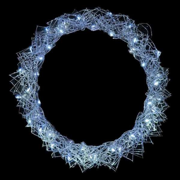 Mojawo Lichtervorhang LED Hängekranz / Tischdekoration Metall Ø30cm kaltweiß