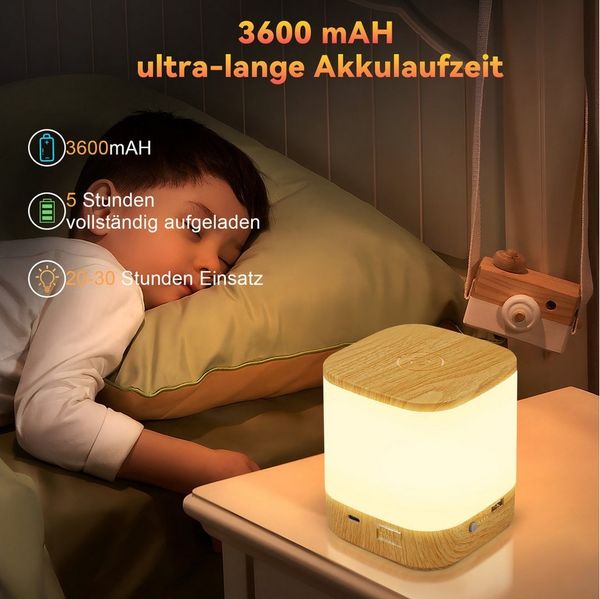 Nettlife LED Nachttischlampe 2ER Touch Dimmbar Akku 1800/3600mAH USB Aufladbar Kabellos, Dimmbar, LED fest integriert, mit 3 Farbtemperaturen&Timing Funktion Nachtlicht