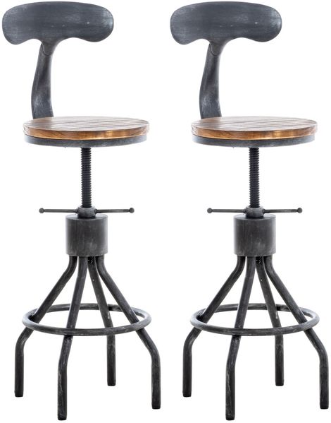 2er Set Barhocker SALIS - Holz Antik silber 41x41x96 cm | Barstuhl Mit Lehne Tresenhocker Tresenstuhl Kneipenhocker Kneipenstuhl