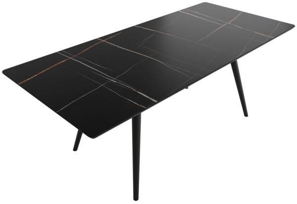 Esstisch 200x90cm schwarze Keramikplatte schwarze konische Tischbeine : Schwarz