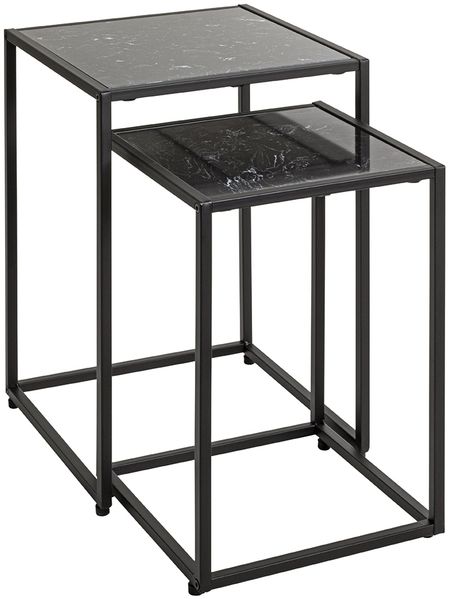 Satztisch >55584< (2-teilig) schwarz Kunstmarmor, Metall - 33x50x33 / 28x43x28 (BxHxT)