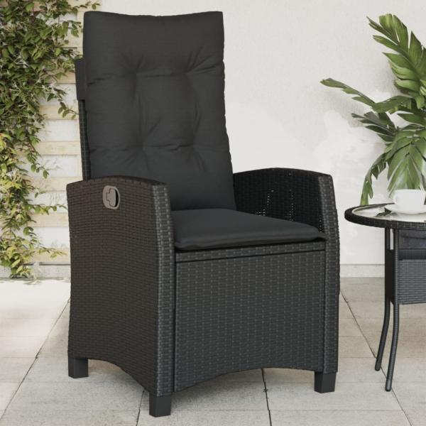 vidaXL Gartensessel Verstellbar mit Kissen Schwarz Poly Rattan 365209