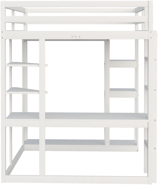 Merax Hochbett 140*200 cm Kinderbetten Doppelbetten, mit Leiter Massivholz, Mit Tisch und Regalen, Mit Einfachen Aufhängungen und Ablage Laminat, Jugendbetten, Weiß Bild 6