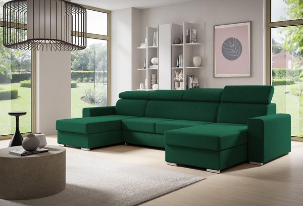 Ecksofa U-förmiges NELA Sofa mit Schlaffunktion und zwei Staufächern, Wohnzimmersofa, Couch, mit verstellbare Kopfstützen - Kronos 19, 96 x 170 x 325 cm