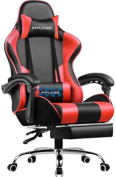 GTPLAYER Gaming-Stuhl Bürostuhl mit Massagefunktion, Fußstütze, Kopfstütze (Packung), Ergonomischer Gamer Stuhl Maximale Belastung 150 kg, 360° drehbar