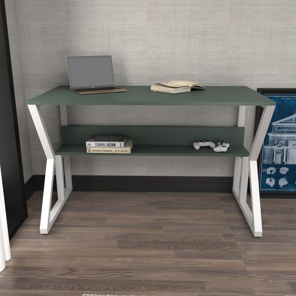 Stylish Study Desk, Green & White, 120 x 72.8 x 60 cm | 100% Melamine Coated Particle Board, 18 mm Thick | Perfect for Modern Home Office & Study