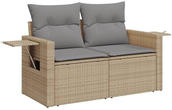 vidaXL 9-tlg. Garten-Sofagarnitur mit Kissen Beige Poly Rattan 3224484 Bild 4