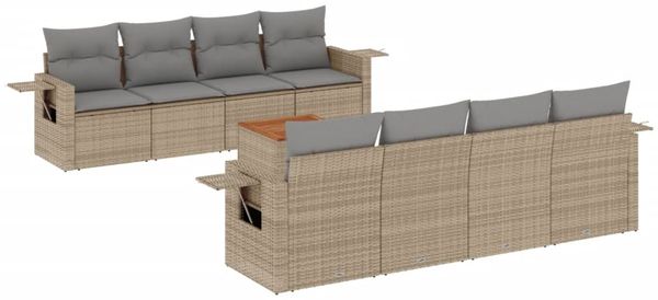 vidaXL 9-tlg. Garten-Sofagarnitur mit Kissen Beige Poly Rattan 3224484 Bild 2