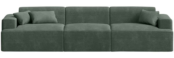 skølm 'Freki' Cloud Sofa 3 Sitzer, Vollschaumcouch mit Federkern und Vakuum-Kompression, kein Aufbau erforderlich, mit 3 Kissen, Cord dunkelgrün Bild 2
