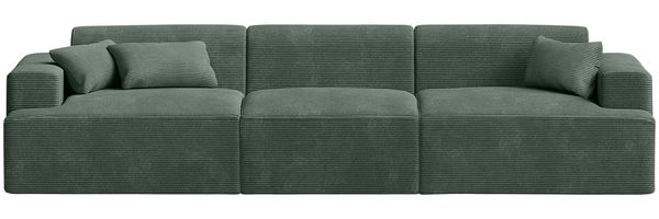 skølm 'Freki' Cloud Sofa 3 Sitzer, Vollschaumcouch mit Federkern und Vakuum-Kompression, kein Aufbau erforderlich, mit 3 Kissen, Cord dunkelgrün Bild 10