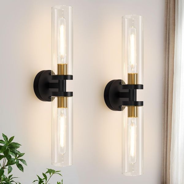 2er Set Badezimmer-Wandleuchten E27 schwarz gold 56 cm