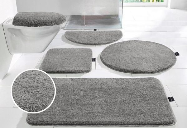 Bruno Banani Badematte Lana, Badvorleger, Badezimmer Teppich, rutschhemmend beschichtet, schnell trocknend, strapazierfähig, fußbodenheizungsgeeignet, Polyacryl, rechteckig, 3-tlg. Stand-WC Set, Badteppich, Badematten, unifarben, auch als 3 teiliges Se...