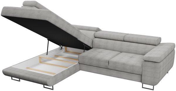 Ecksofa Caris mit Schlaffunktion und einstellbare Kopfstützen, Cord Stoff, Wohnlandschaft mit Bettkasten, Couch, Sofa, Bettsofa (Blau (Poso 005), Ecksofa Links) Bild 4