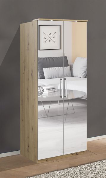 Kleiderschrank ""Optima"" Spiegeltür Schrank 90 cm artisan Eiche 2-Türig inkl. LED