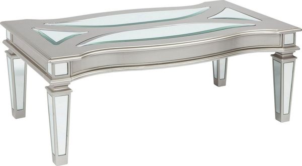 Leonique Couchtisch Tessani, Couchtisch, mattsilber, Spiegelinlays, Mosaikplatte, 122x66x47