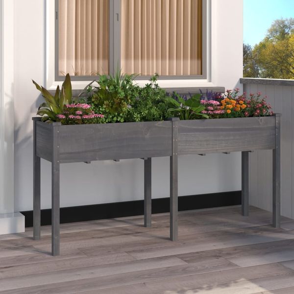 vidaXL Pflanzkübel mit Einsatz Grau 161x45x76 cm Massivholz Tanne 364238