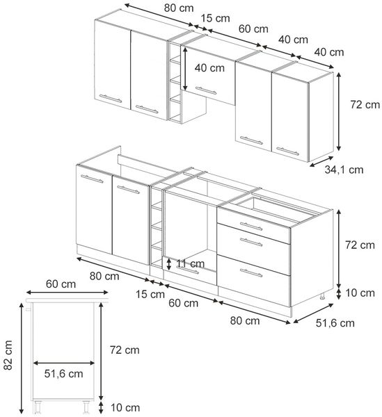 Küchenzeile Fame-Line Schwarz gestreift/Anthrazit 235 cm , AP Marmor Vicco Bild 2