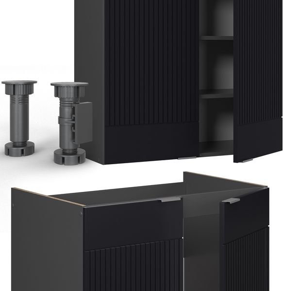 Küchenzeile Fame-Line Schwarz gestreift/Anthrazit 235 cm , AP Marmor Vicco Bild 4