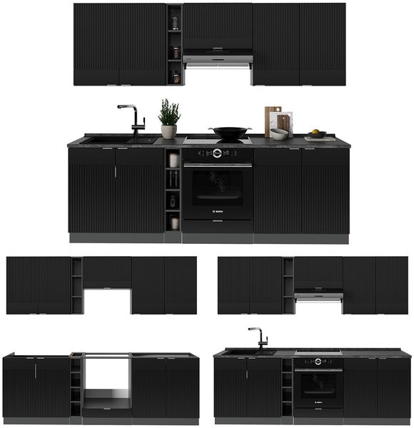 Küchenzeile Fame-Line Schwarz gestreift/Anthrazit 235 cm , AP Marmor Vicco Bild 6