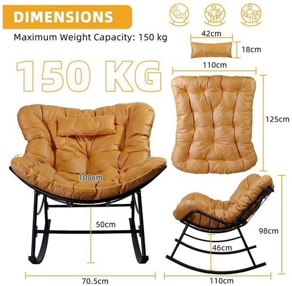 CCLIFE Schaukelstuhl Schaukelsessel Wohnzimmer Relaxstuhl Kopfstütze, Bis 150kg