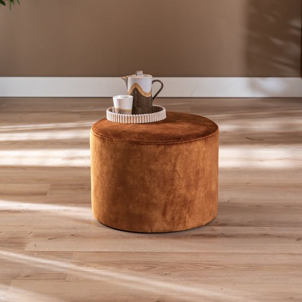 Bronx71 Samt Hocker Beau rund ockergelb/cognac