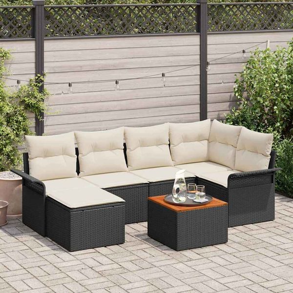 vidaXL Gartensofa-set mit Speicher 7 pcs Schwarz und Creme Poly-Rattan 3356017