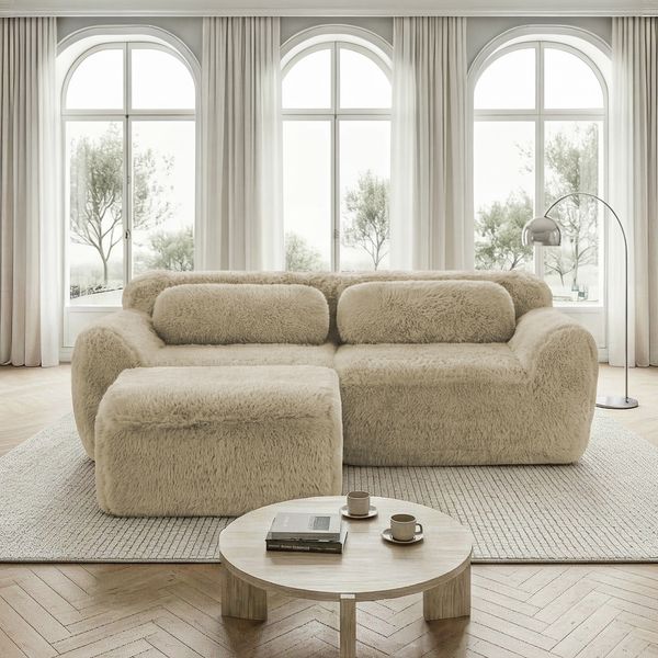 Ecksofa aus Plüsch mit modularem Design, beige