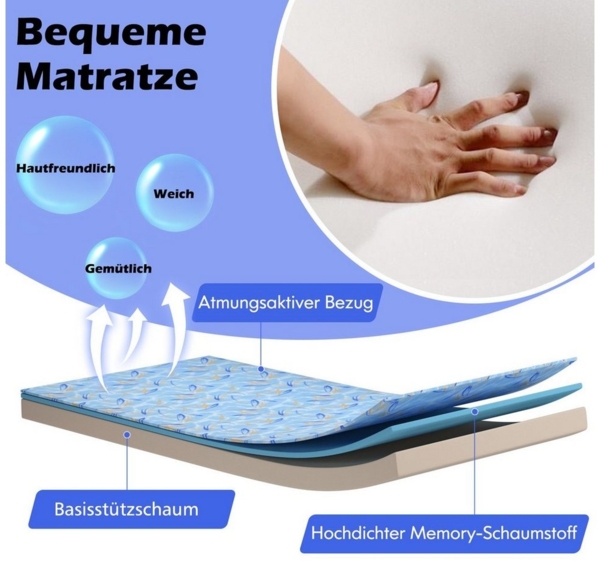 COSTWAY Gästebett klappbar, 90x200cm auf Rädern, mit Matratze, 120 kg Bild 2