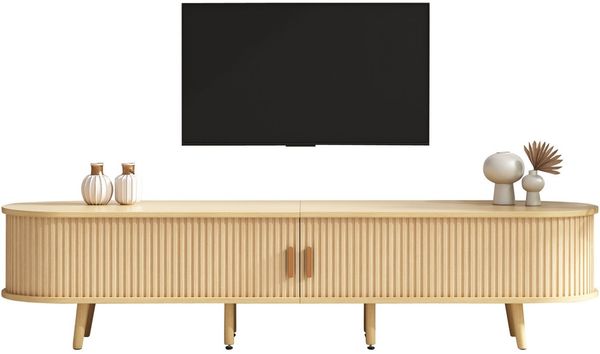 SeedWave Lowboard Gestreifter TV Schrank TV-Lowboard mit 2 Schiebetüren und Stauraum, Grifflose Schubladen