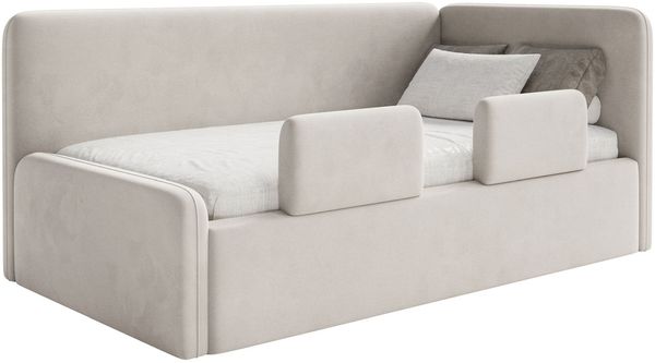 Selsey Fanko – Kinderbett 90x200 cm mit Rausfallschutz, Kopfteil rechts, Samt, Hellbeige