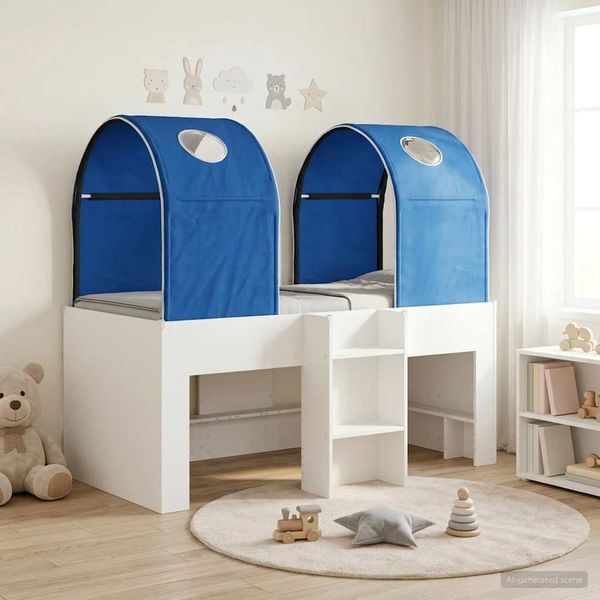 vidaXL Bett mit Tunnel 4 pcs Weiß und Blau Holzwerkstoff 3423487