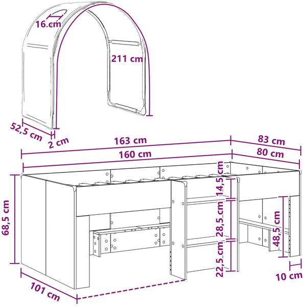 vidaXL Bett mit Tunnel 3 Stk. Weiß und Blau Holzwerkstoff 3423487 Bild 11