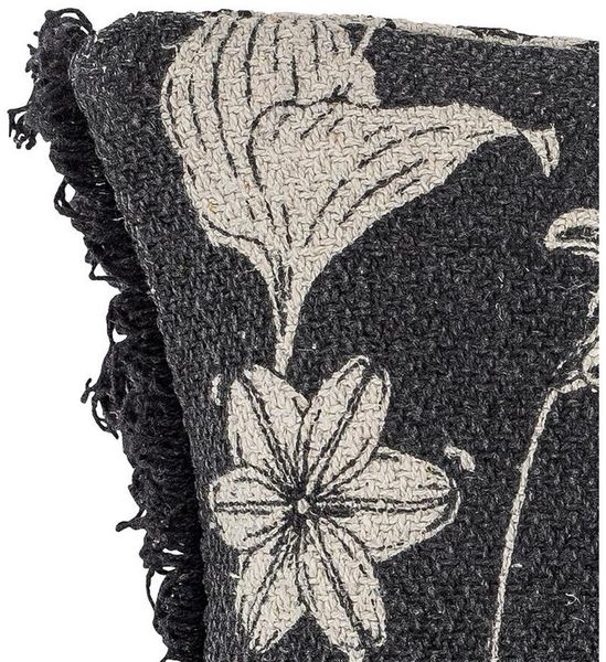 Bloomingville Dekokissen Mali, schwarz mit Blumenprint, 50x50 cm, Recycelte Baumwolle, Blumenmuster, Maschinenwäsche, gemütlich