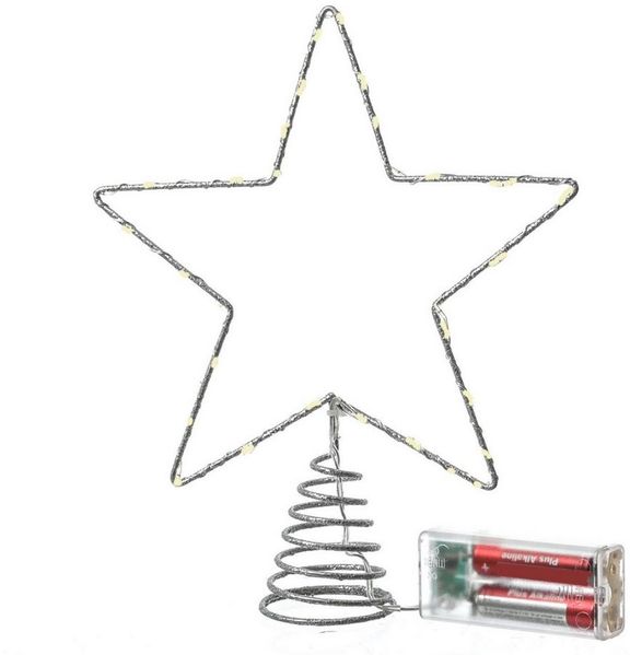 MARELIDA Christbaumspitze LED Weihnachtsbaumspitze Stern mit Glitzer beleuchtet 27cm silber