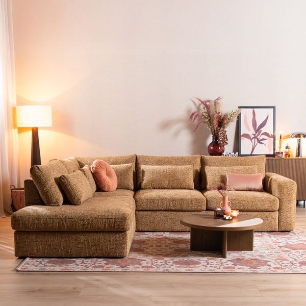 Bronx71 Ecksofa Kyle chenille ockergelb links