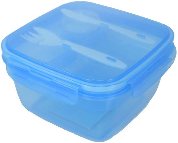Lunchbox Bento Box Brotdose mit Besteck und Soßenbecher Salatbox blau Vesper