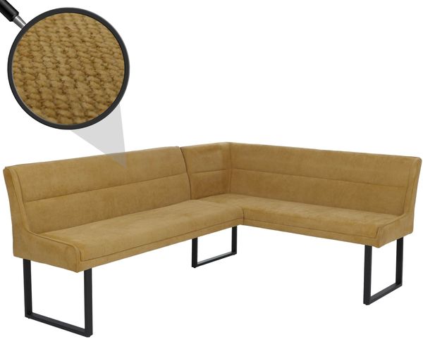 Eckbank HWC-O81, Esszimmerbank Bank, Öko-Tex (310g/m²) Chenille Stoff/Textil Metall 210x159 cm ~ senfgelb