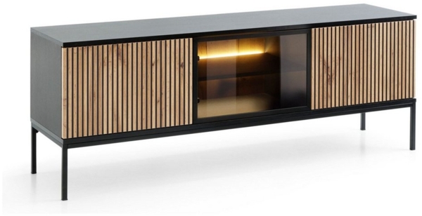 Selsey 'Tosena' TV-Lowboard, schwarz / Eichenholz-Optik mit LED, 56 x 154 x 39 cm