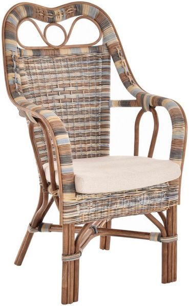 Krines Home Armlehnstuhl Rattansessel Wintergarten Sessel Armlehnsessel mit hoher Rückenlehne, Mit Sitzkissen