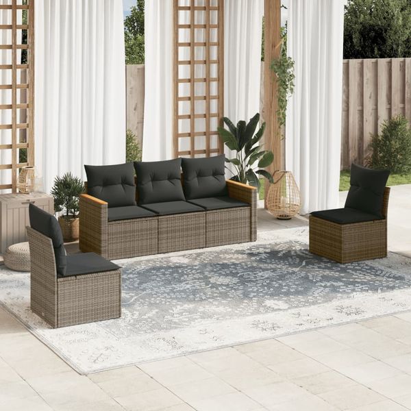 vidaXL 5-tlg. Garten-Sofagarnitur mit Kissen Grau Poly Rattan 3258252