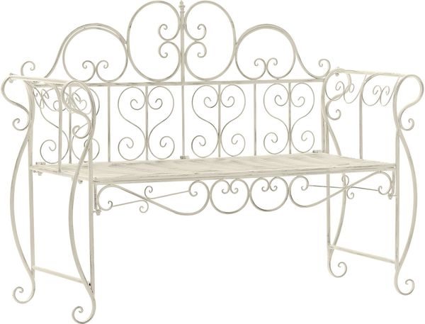CLP 'Minna' Gartenbank, lackiertes Eisen, antik-creme, 94 x 46 x 128 cm