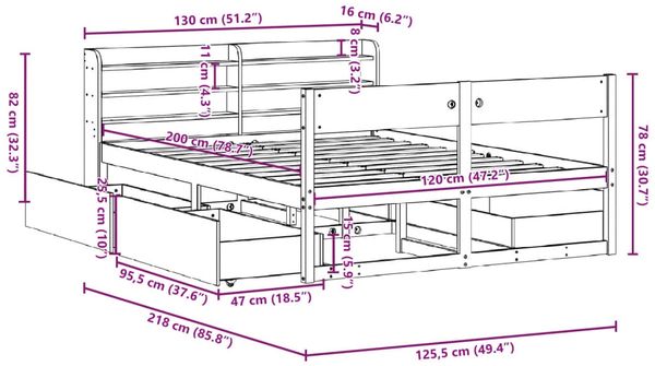 vidaXL Massivholzbett ohne Matratze 120x200 cm Kiefernholz 3307125 Bild 12