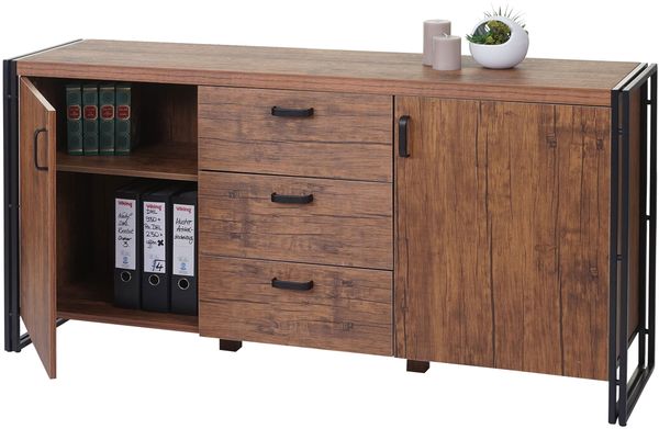 Sideboard HWC-A27, 80 x 160 x 40 cm, 3D-Struktur, Wildeiche-Optik