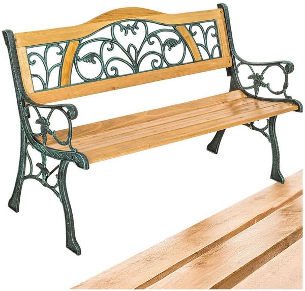 tectake Gartenbank Sitzbank Kathi 2-Sitzer aus Holz und Gusseisen 124x60x83cm, 2-Sitzer