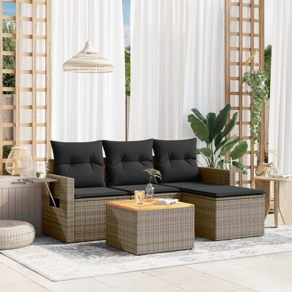 vidaXL 5-tlg. Garten-Sofagarnitur mit Kissen Grau Poly Rattan 3224534
