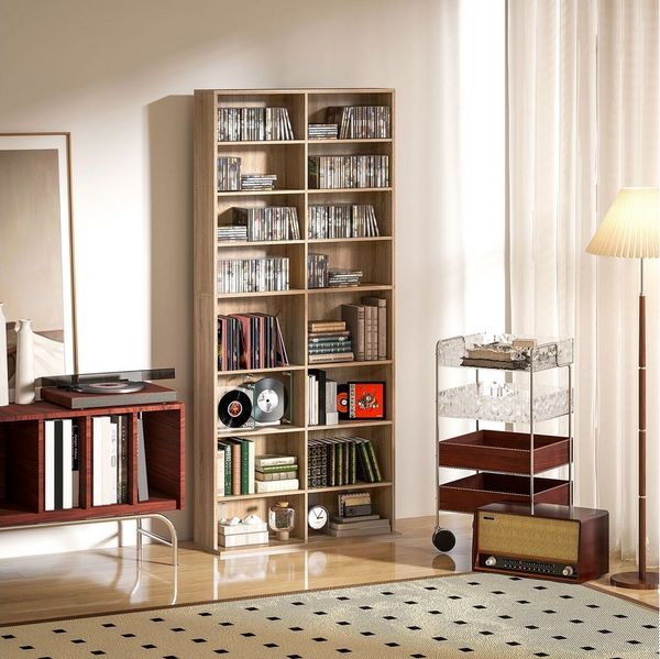 HOMCOM CD-Regal CD-Ständer für bis zu 640 CDs oder 360 DVDs oder 430 Blurays, CD DVD Blueray Regal 1-tlg, fürs Wohnzimmer 24x175 cm Natur