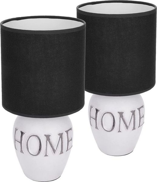 BRUBAKER Nachttischlampe Home Tischlampe, Heimat Deko Nachttischlampen 1x oder 2er Set, ohne Leuchtmittel, Tischleuchten mit Keramikfuß und Stoffschirm - Höhe 32,5 cm - zu Hause