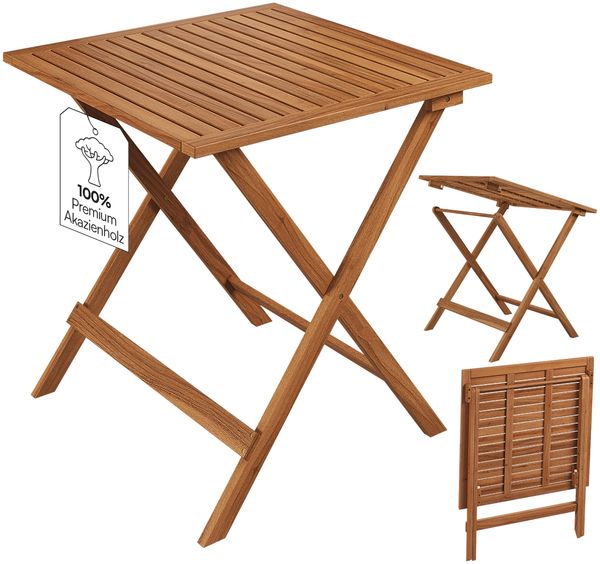 STEELSØN 'Lystra' Gartentisch, Akazienholz geölt, 70x70x73 cm (LxBxH), Holztisch klappbar, bis 80 kg belastbar
