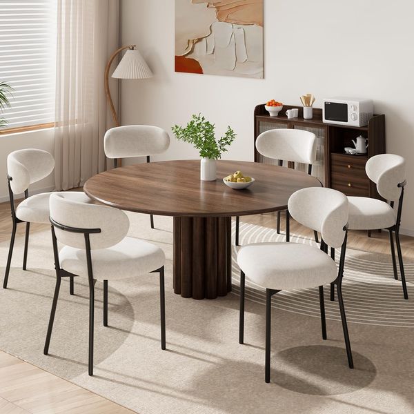 MALOL 6er Set gepolsterte Esszimmerstühle – Moderner Stoff, Gebogene Rückenlehne, gepolsterter Sitz, stabile Metallbeine – Design-Stühle für Küche, Esszimmer, Wohnzimmer –Beige