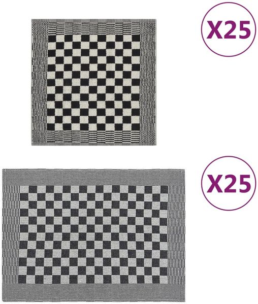 vidaXL 50-tlg. Handtuch-Set Schwarz und Weiß Baumwolle 136293
